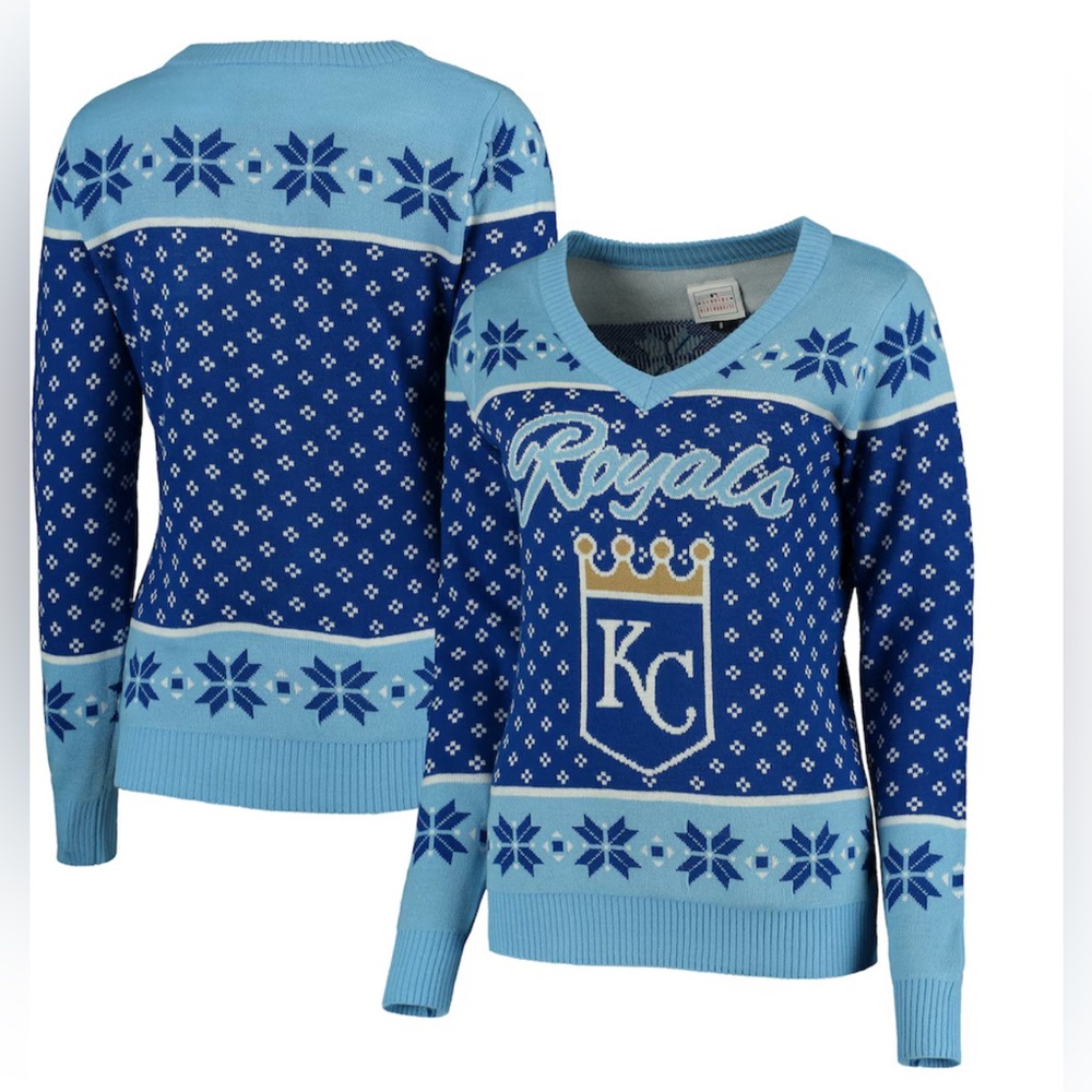 Kansas City Royals MLB Big Logo V-Neck Knit Sweater by Genuine Merchandise Sz S